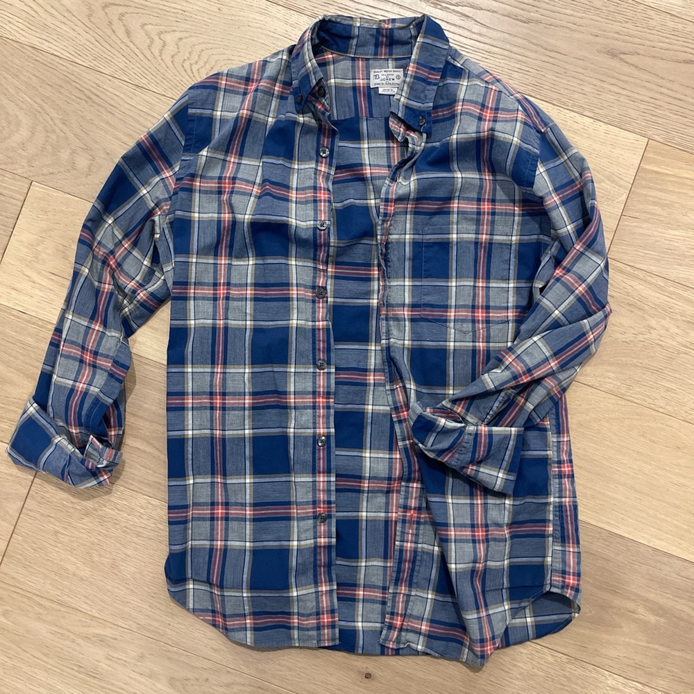 J. Crew Navy and Pink Plaid Casual Shirt Men’s Small